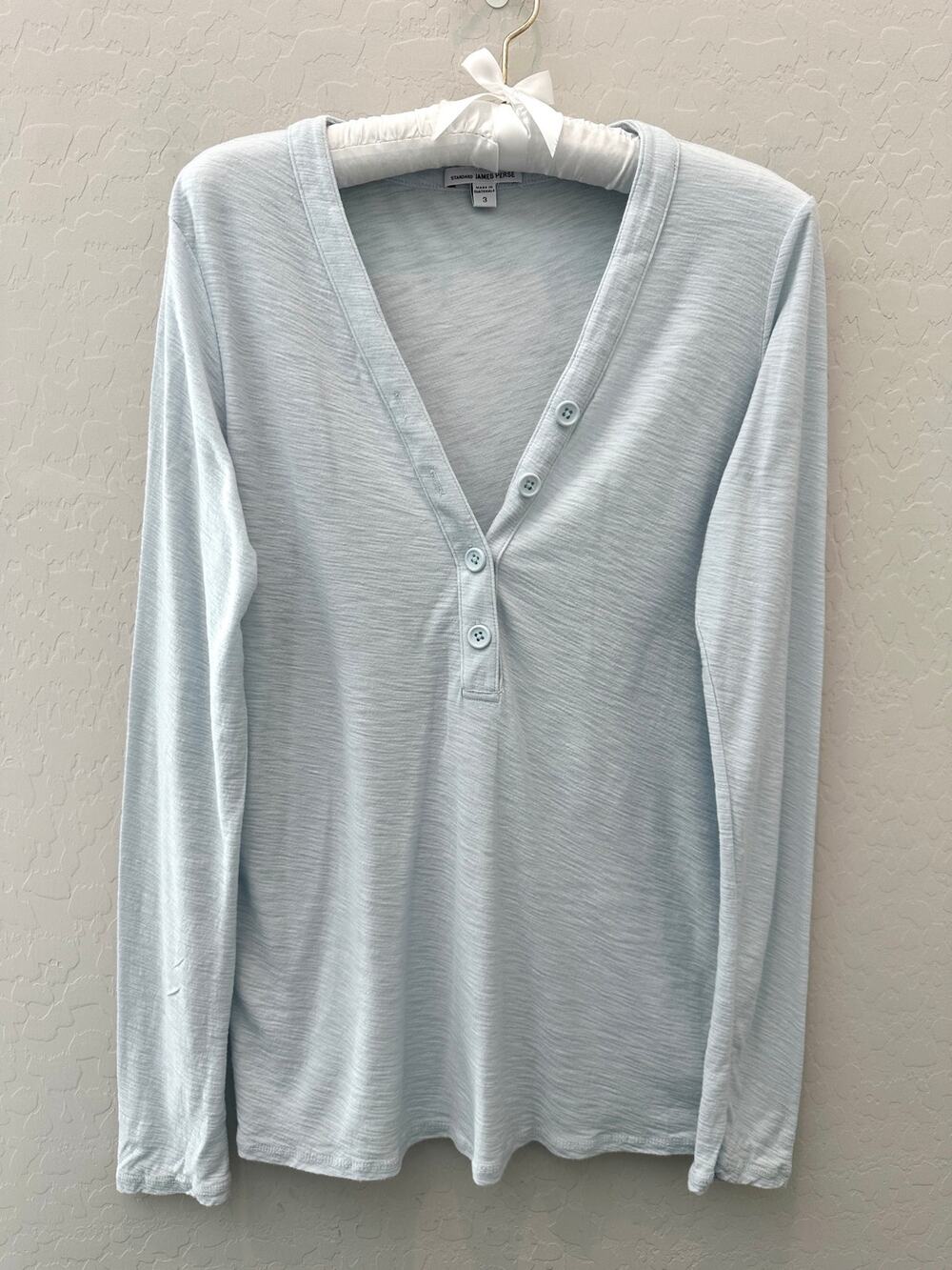 JAMES PERSE Long Sleeve Slub Jersey Henley Light Blue Top Sz 3 Large Casual